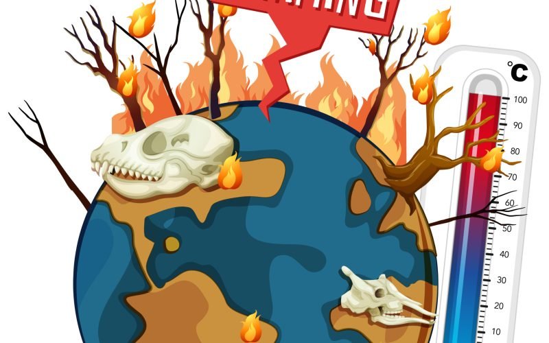 Global warming with deforestation on earth illustration