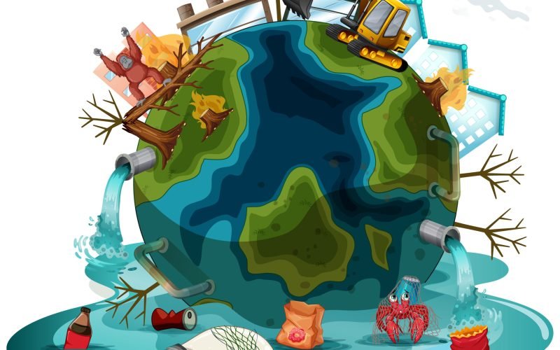 Poster design with pollutions on earth illustration